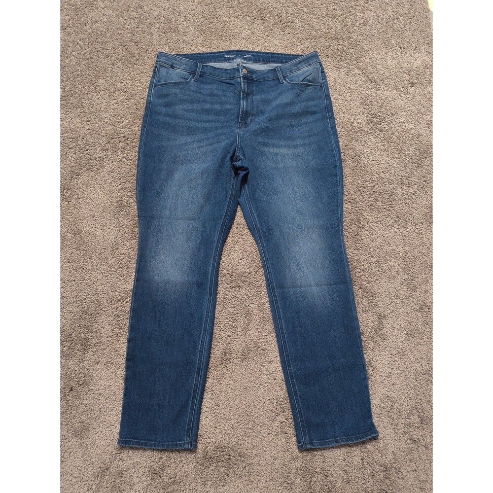 Women's Old Navy Blue Jeans Wow Straight High Rise Size 18 Medium Wash